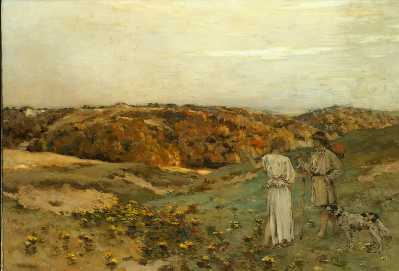 Tobias and the Angel by Jean Charles Cazin, oil on canvas depicting two figures in a moment of connection.