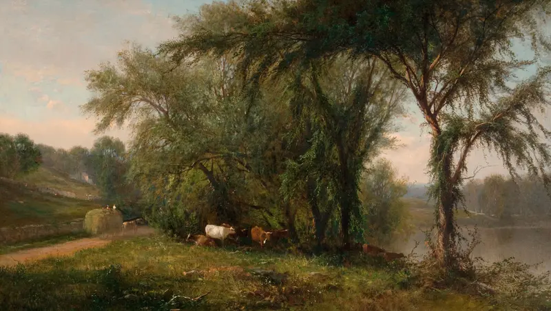 Landscape of Gleneida Lake, 1863, by James McDougal Hart, featuring serene waters and trees.