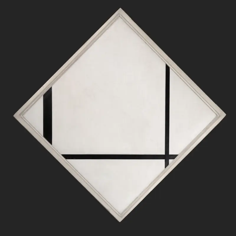 Piet Mondrian's 'Fox Trot A' showcases a vibrant interplay of colors and geometric forms.