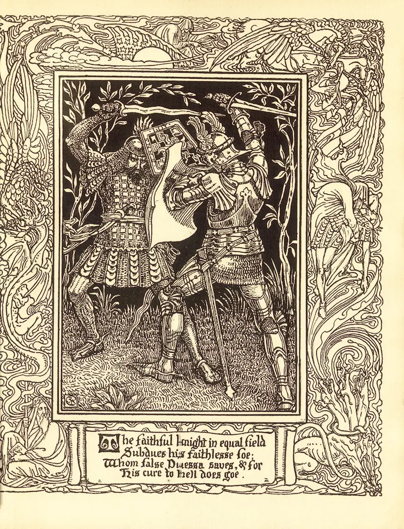 Walter Crane's 'Spenser’s Faerie queene Pl.10' is a vibrant illustration inspired by literature.