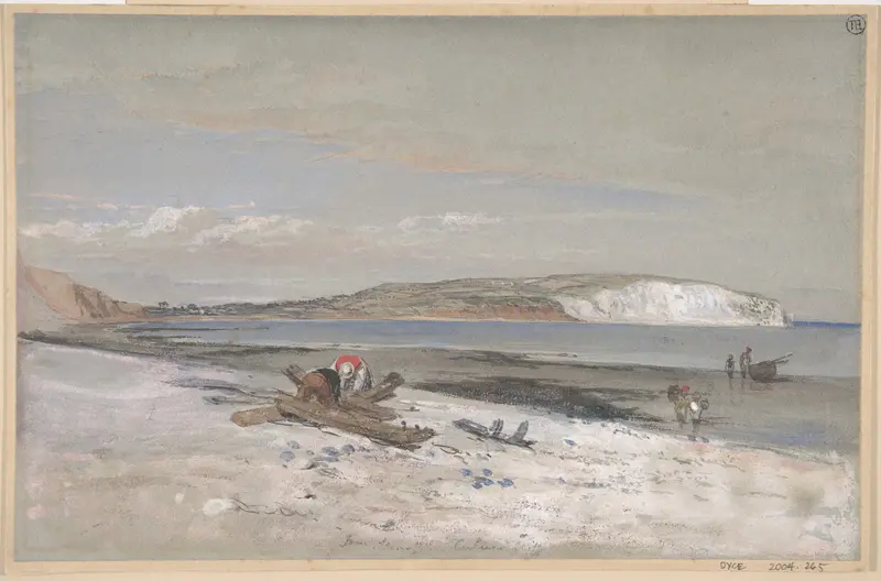 Culver Cliff landscape by William Dyce, oil on canvas, featuring lush greens and a serene sky.