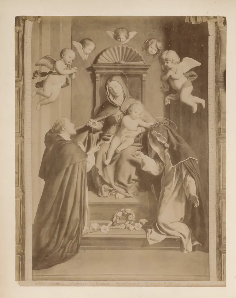 Albumen print by James Anderson depicting a serene Madonna with a rosary