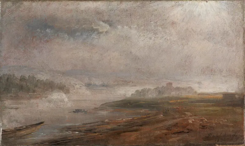 Landscape of The Elbe on a foggy Morning by Johan Christian Dahl, oil painting