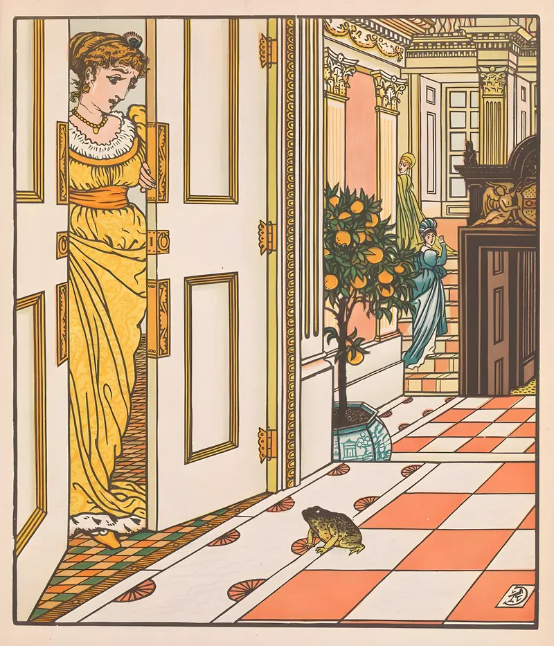 Walter Crane's 'Beauty and the Beast Pl. 07' illustrates a scene from the classic fairy tale.