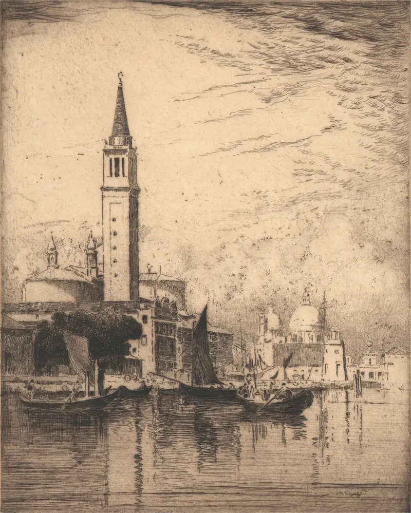 Landscape depicting San Giorgio Maggiore and the Salute, oil painting by Edward Millington Synge
