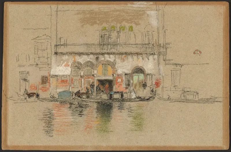 The Palace; white and pink by James Abbott McNeill Whistler, oil painting featuring soft hues and ethereal forms.