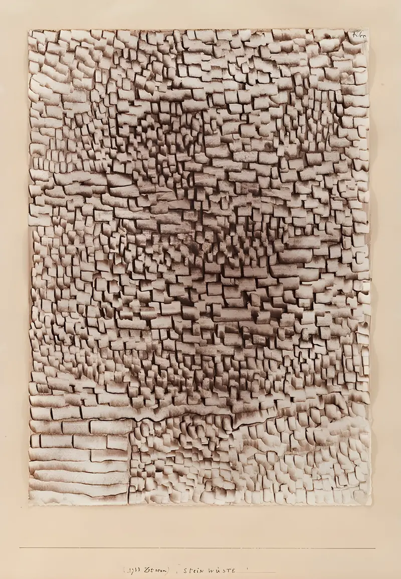 A landscape painting by Paul Klee featuring abstract forms and earthy tones.