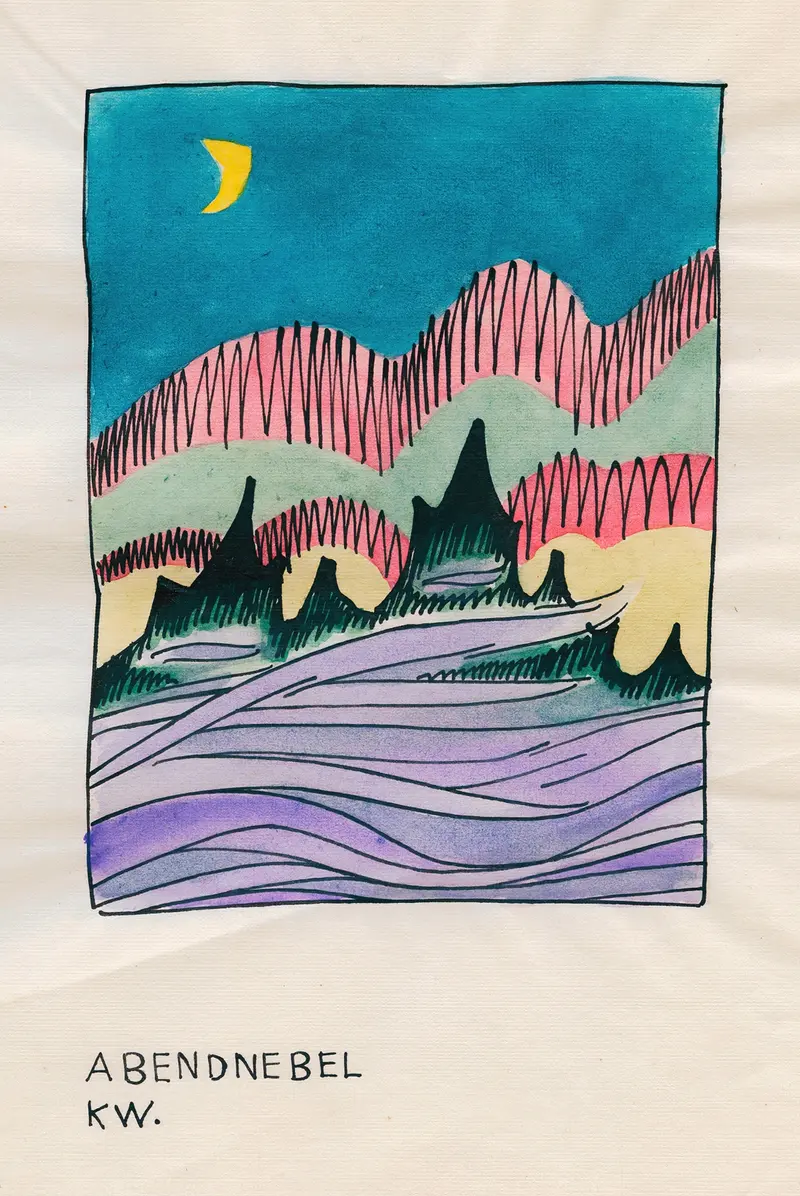 Abstract expressionism by Karl Wiener, featuring mist and intertwining forms.
