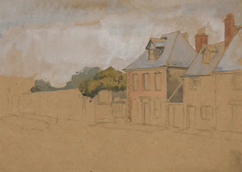 Architectural Study by Edwin Austin Abbey, ink on paper, featuring intricate building details.