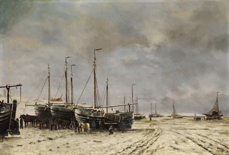 Landscape with frozen ships, oil painting by Hendrik Willem Mesdag