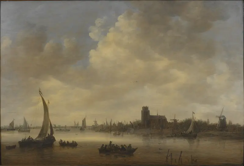 View from Dordrecht by Jan van Goyen, oil on canvas depicting a serene river landscape.