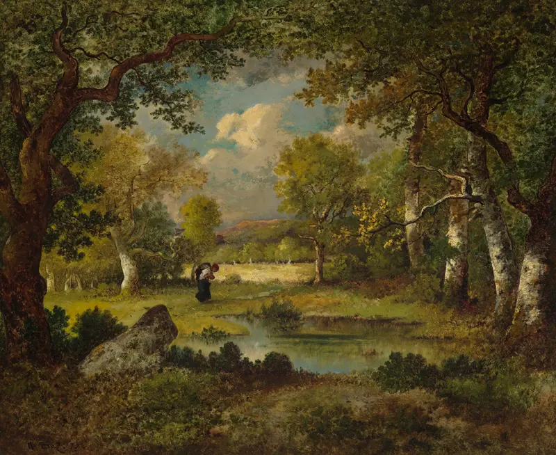 Landscape with a river and forest by Narcisse-Virgile Diaz de La Peña, oil painting