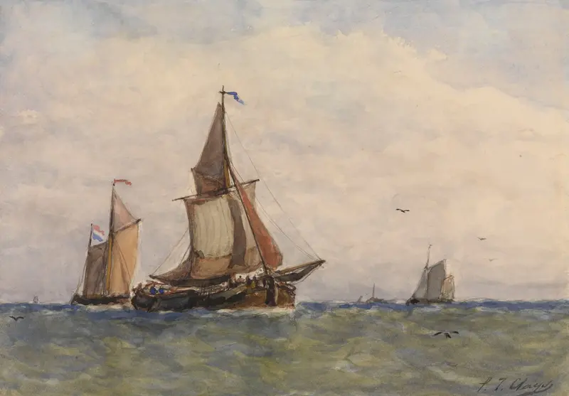 Seascape oil painting by Paul Jean Clays depicting waves and horizon