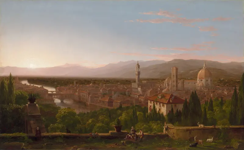 View of Florence by Thomas Cole, oil on canvas, depicting hills and city architecture