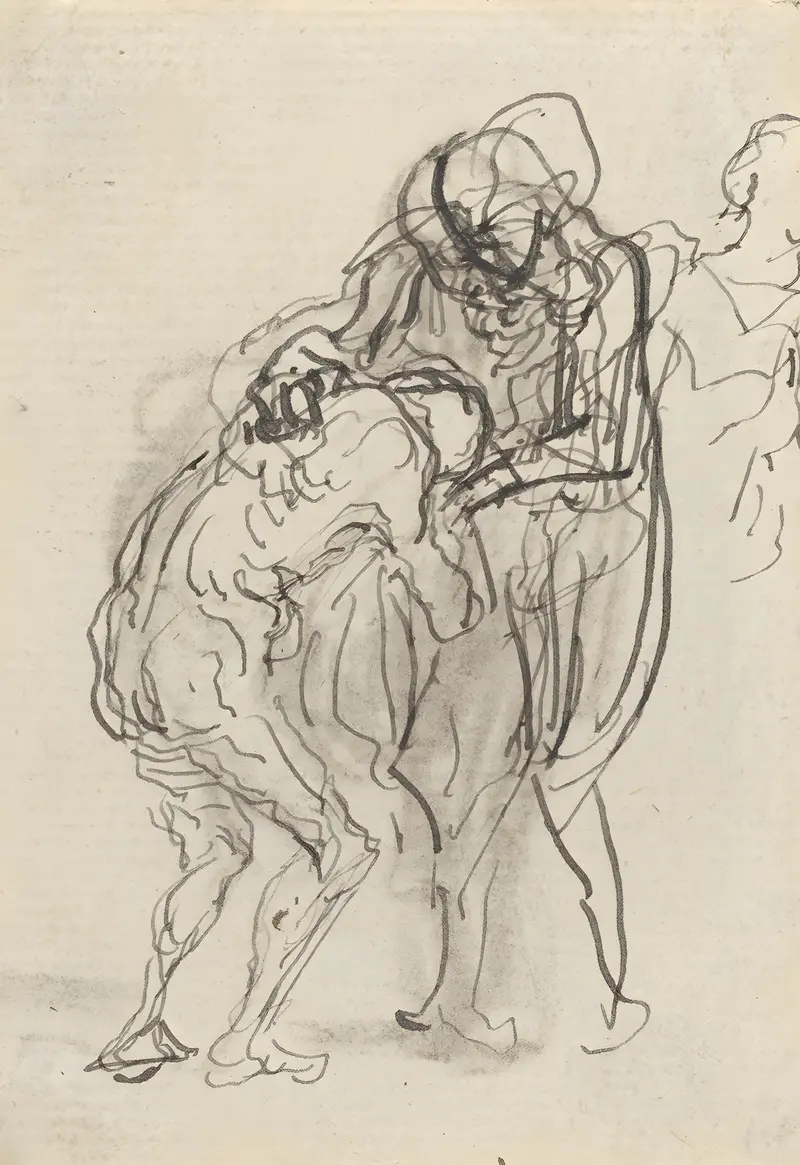 Honoré Daumier's 'The Prodigal Son IV' captures a poignant moment of familial reconciliation.