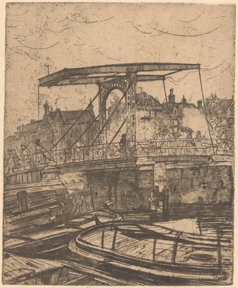Oil painting of Magere Brug in Amsterdam by Pieter Dupont