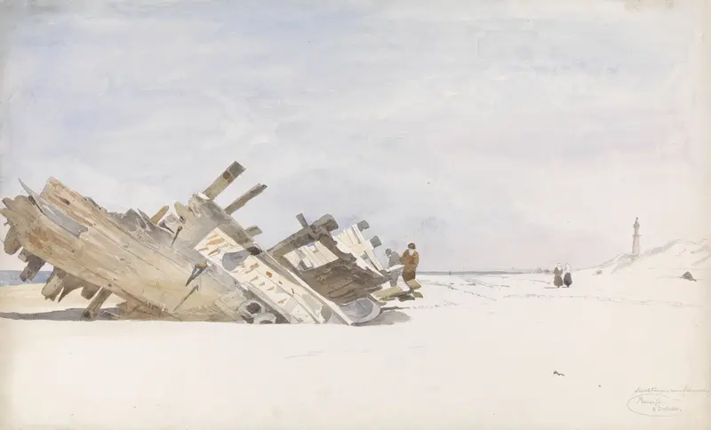 Driftwood on the beach, oil on canvas by Willem Anthonie van Deventer