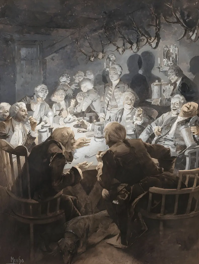A captivating scene depicting Guillaume 1er in a tobacco college.