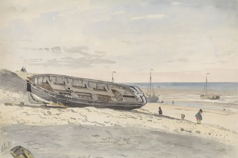 Landscape of Schuiten op het strand by Willem Anthonie van Deventer, oil on canvas