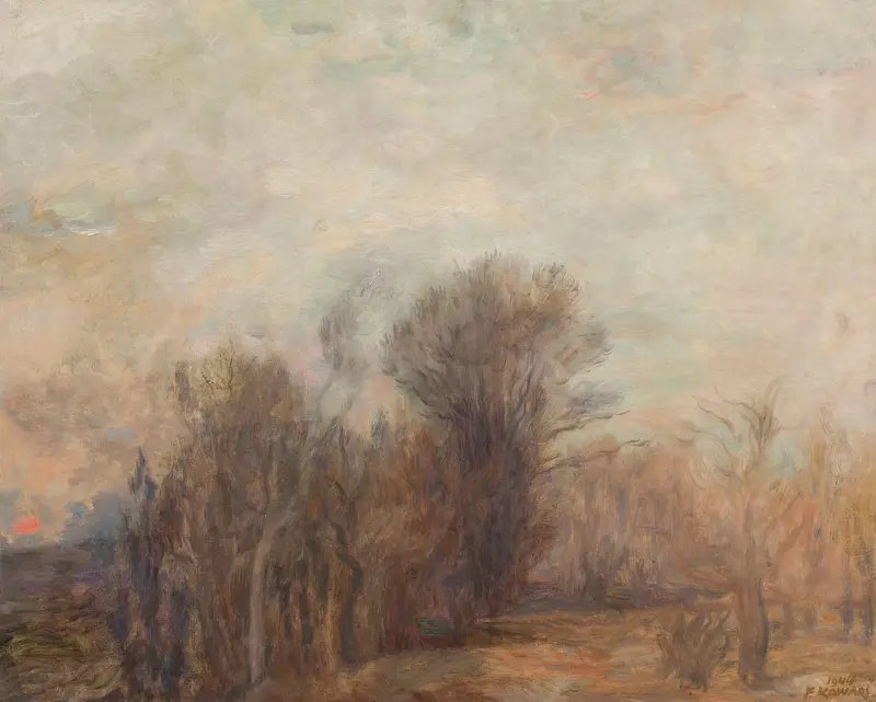 Autumn landscape in oil on canvas by Felicjan Szczęsny Kowarski