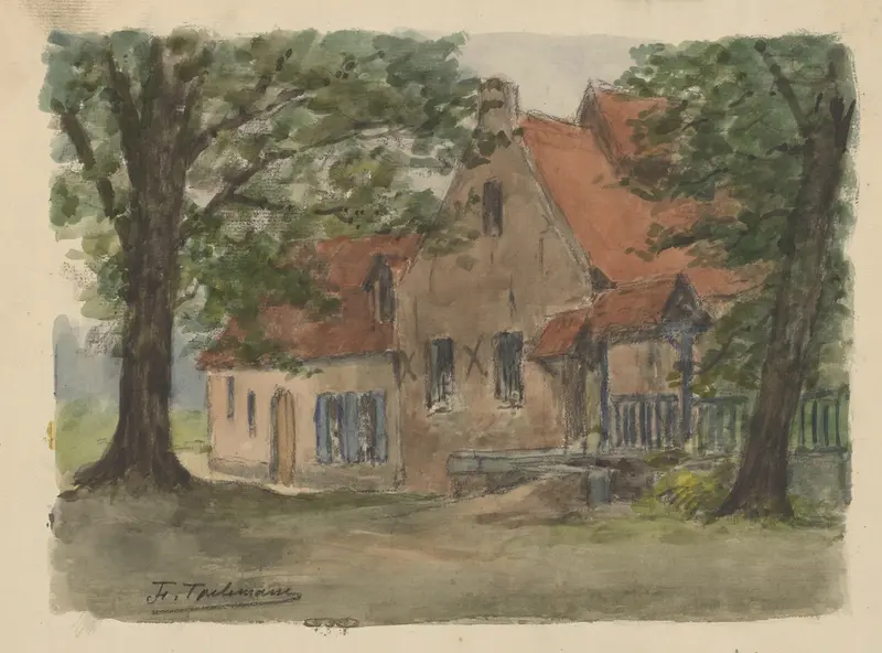 Architecture of a farmhouse with trees, by Jean-François Taelemans, 1922