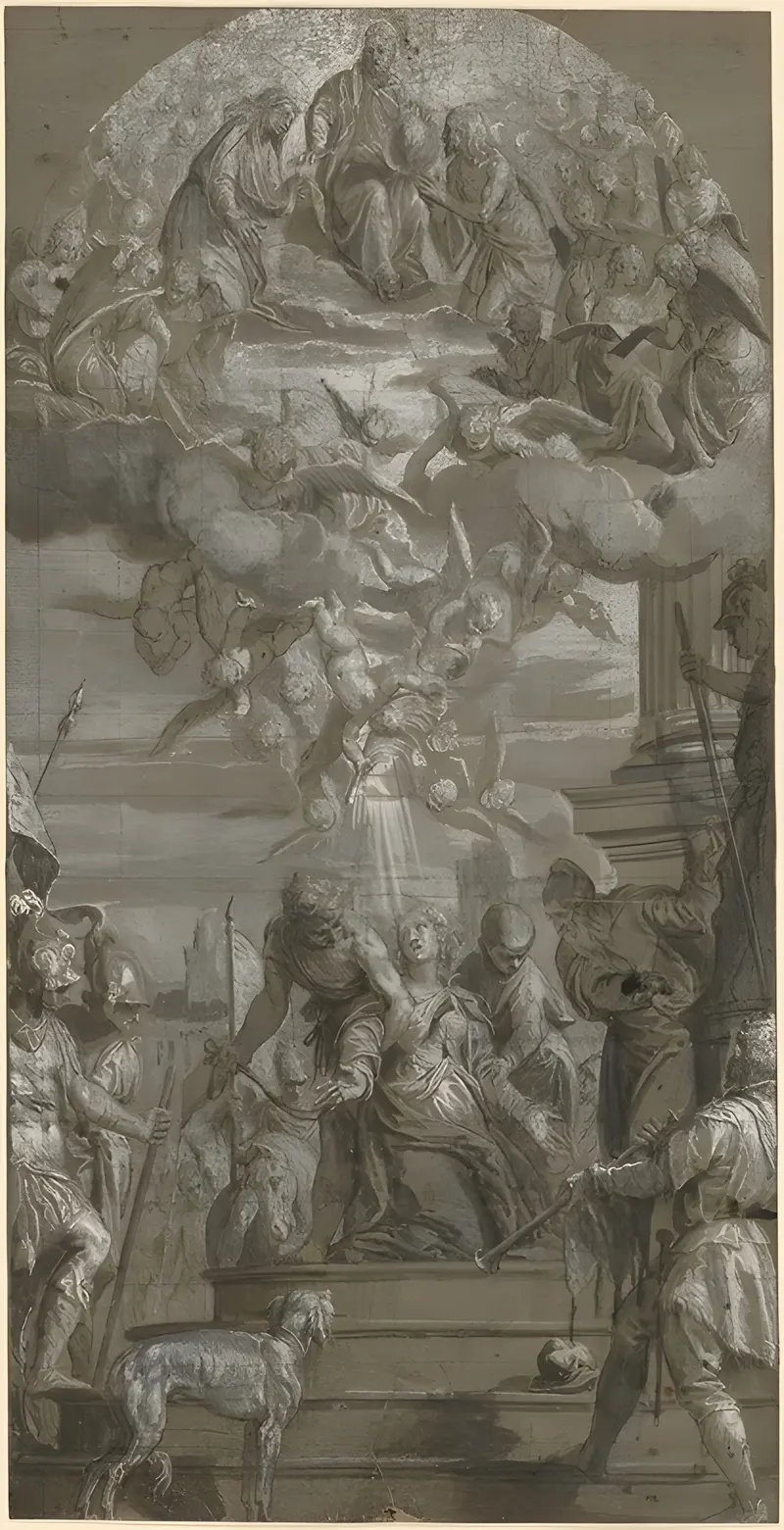 The Martyrdom of Saint Justina by Paolo Veronese depicts a dramatic religious scene.