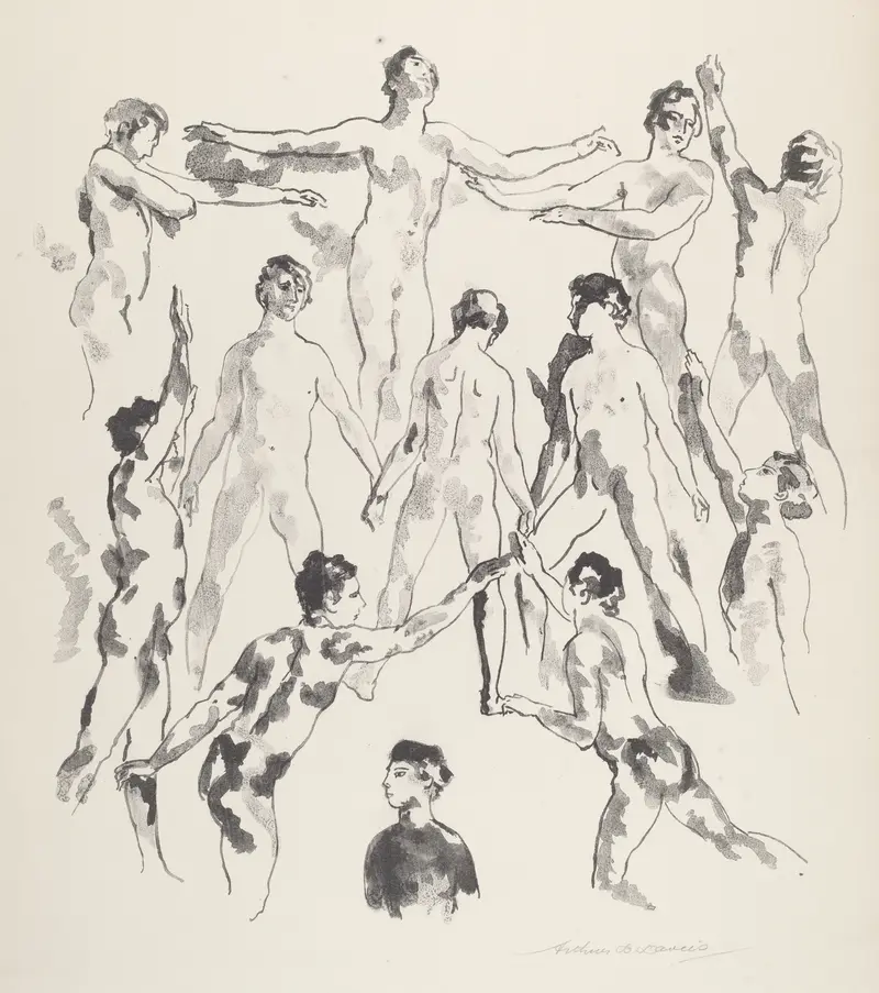 A painting depicting twelve men in a symbolic arrangement.