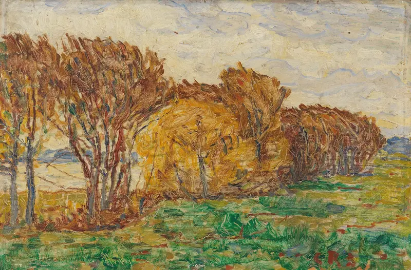 Autumn landscape with vibrant colors, oil painting by Christian Rohlfs