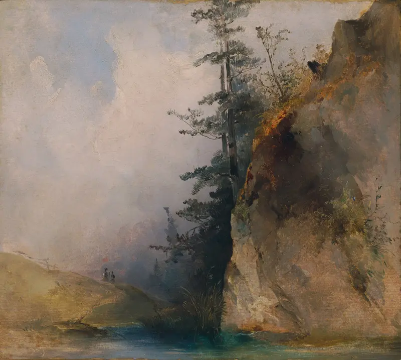 Felsabhang am Bach by Ludwig Czerny, oil on canvas depicting a tranquil riverbank.