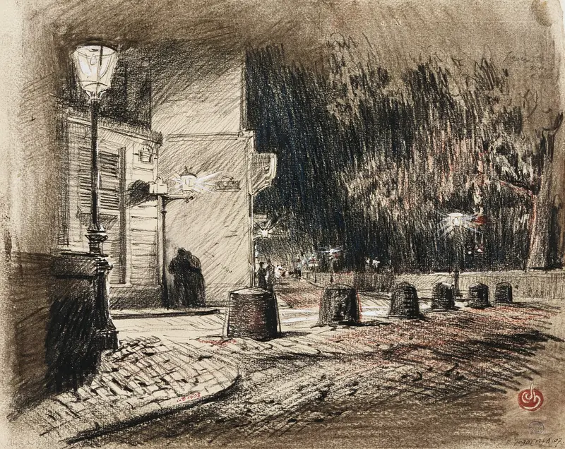 Landscape of Montmartre with cobblestone path by Charles Jouas, oil painting