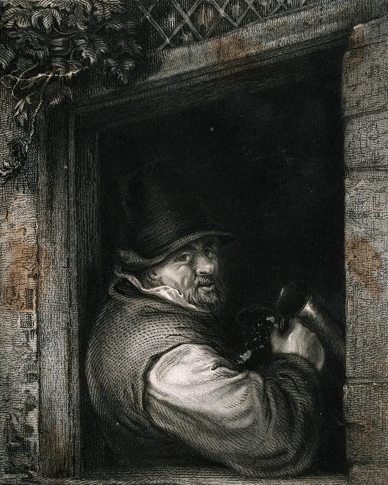 Genre scene of a man with a tankard, oil on panel by Adriaen van Ostade