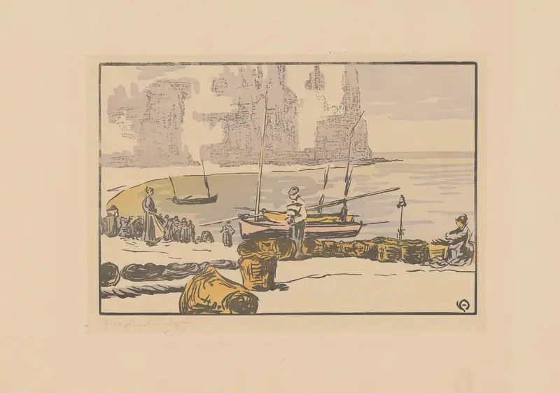 Marine scene with waves and pastel sky by Amédée Joyau, oil painting, 1902