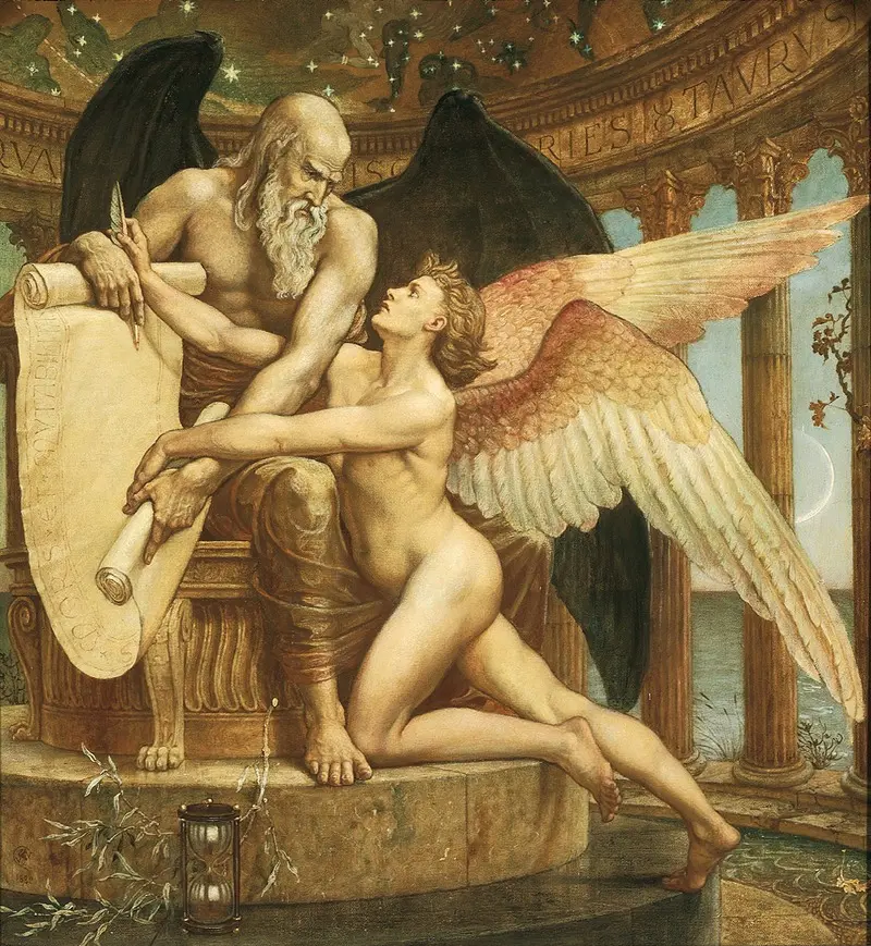 The Roll of Fate by Walter Crane explores themes of destiny through vibrant colors and intricate figures.
