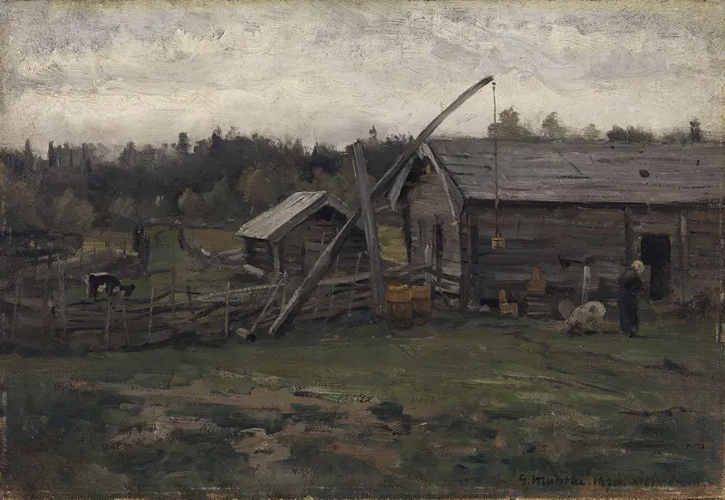 Old Barn, Hedmark by Gerhard Munthe, realism, depicting a weathered barn in a rural landscape