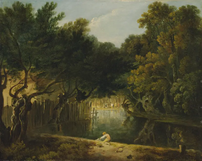 A View Of St. James’s Park, London by Richard Wilson, oil on canvas depicting trees and sunlight.