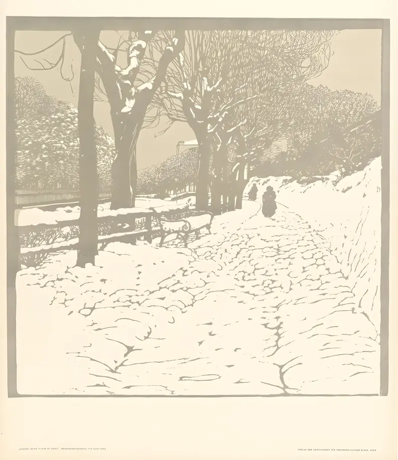 A winter landscape painting by Carl Moll depicting Hohe Warte in Vienna.
