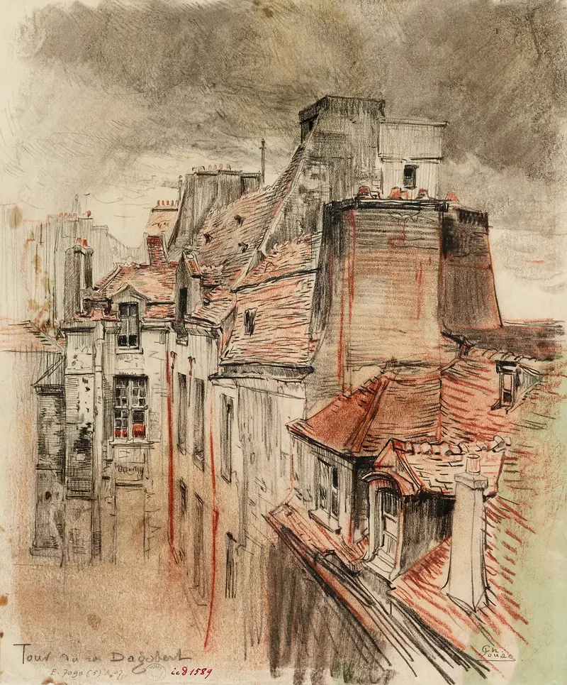 Architecture of Tour Dagobert by Charles Jouas, oil painting with muted hues