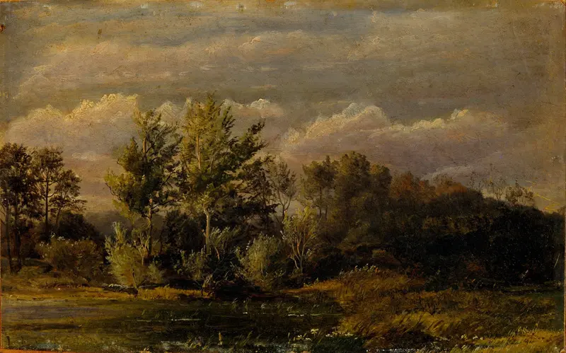 A forest lake surrounded by birches, oil on canvas by Dankvart Dreyer