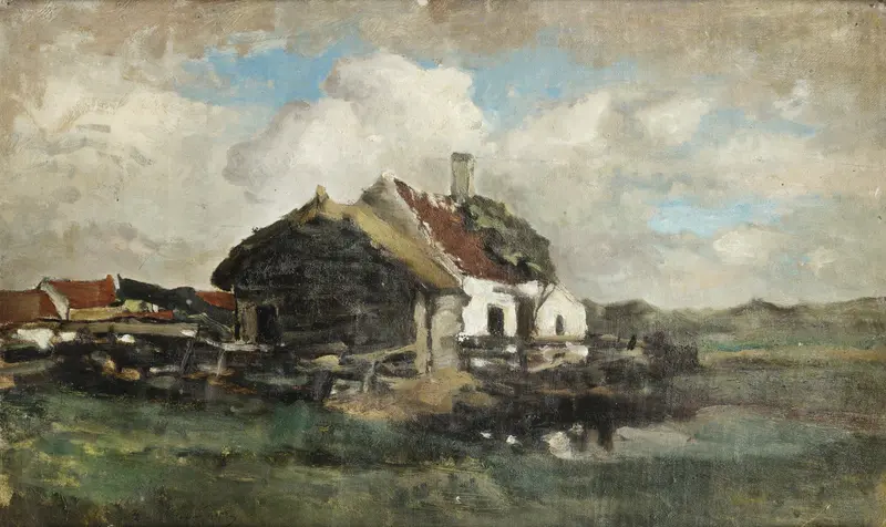 The Abandoned House by Félicien Rops, oil on canvas depicting a dilapidated house under a stormy sky.