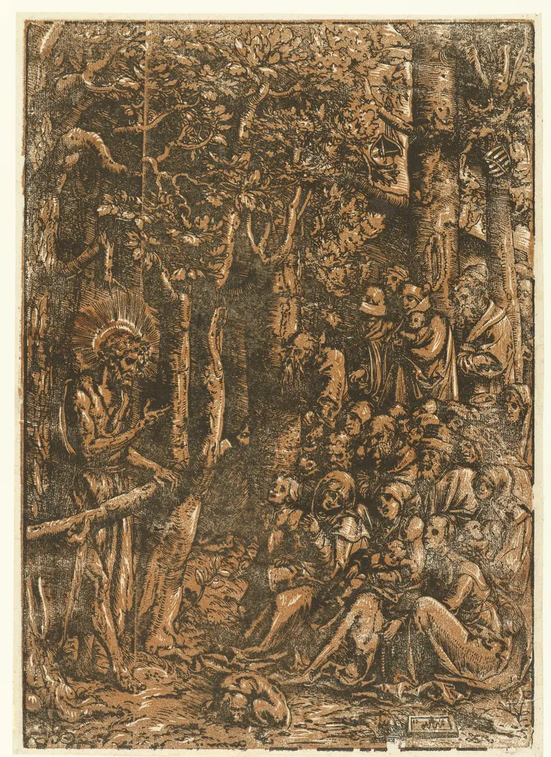 John the Baptist preaching in wood by Lucas Cranach