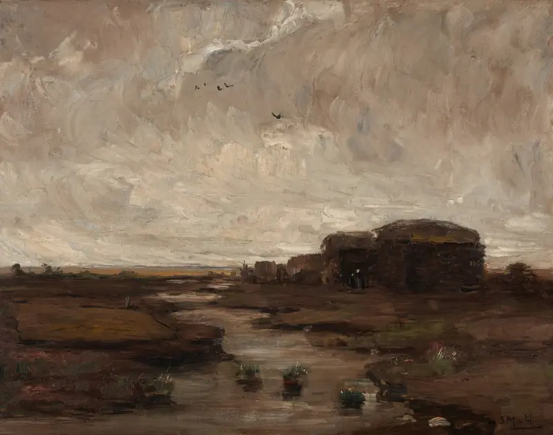 Tonal Landscape by Sientje Mesdag Van Houten, oil on canvas depicting serene hills at twilight.