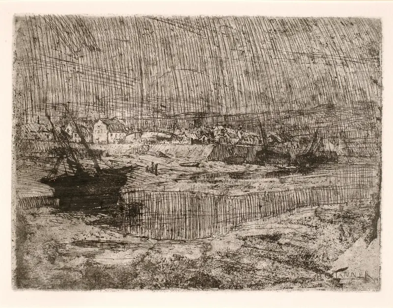 Capsized Fishing Boats, Brittany by Henry Ossawa Tanner, oil painting depicting fishing boats on water