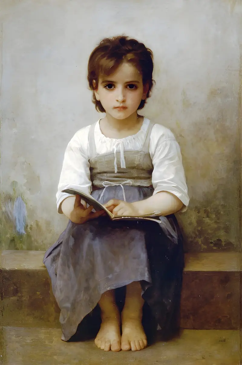William Bouguereau's 'The Hard Lesson' depicts a poignant moment of learning.