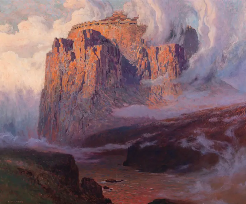 Landscape by Karl Ludwig Prinz, Romanticism, featuring soft forms and muted colors.