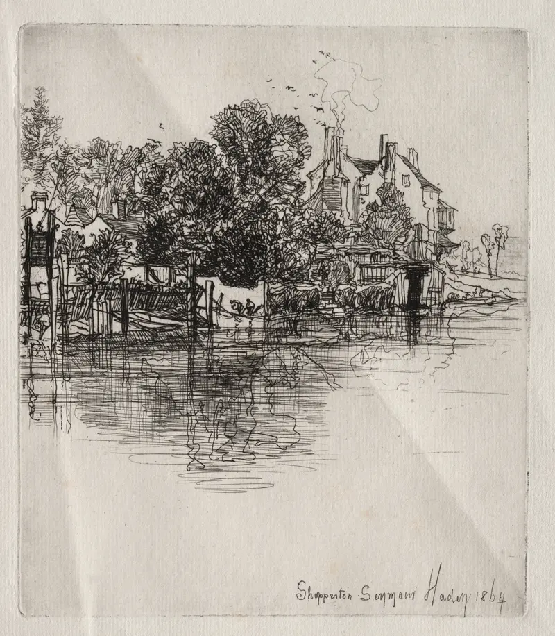 Landscape with a river reflecting light, etching by Francis Seymour Haden