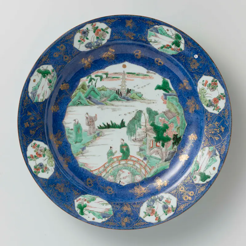 Ceramic dish featuring river landscapes by Unknown Artist