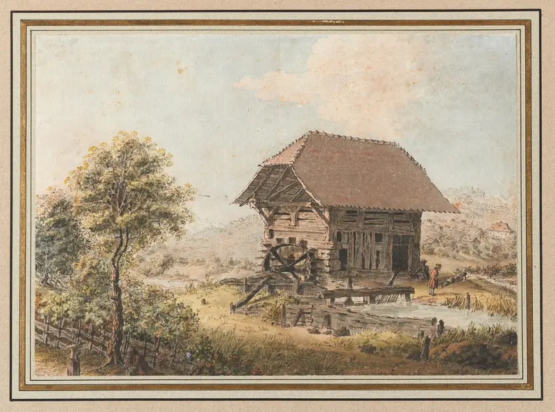 Landscape featuring a mill by Johann Ludwig Aberli, oil painting