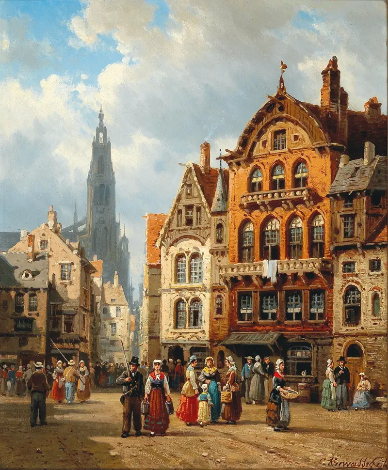 Landscape by Charles Euphrasie Kuwasseg, oil painting depicting light and shadow.
