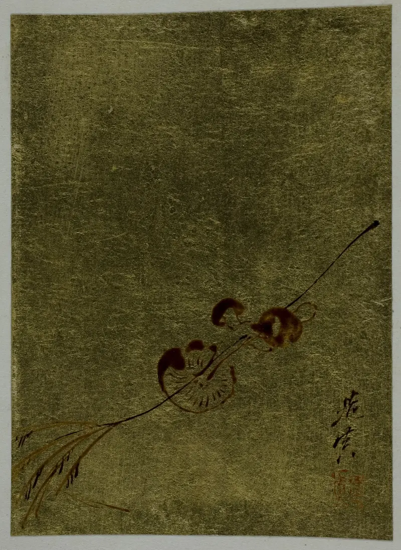 Cluster of mushrooms by Shibata Zeshin, paper medium, showcasing delicate botanical forms.
