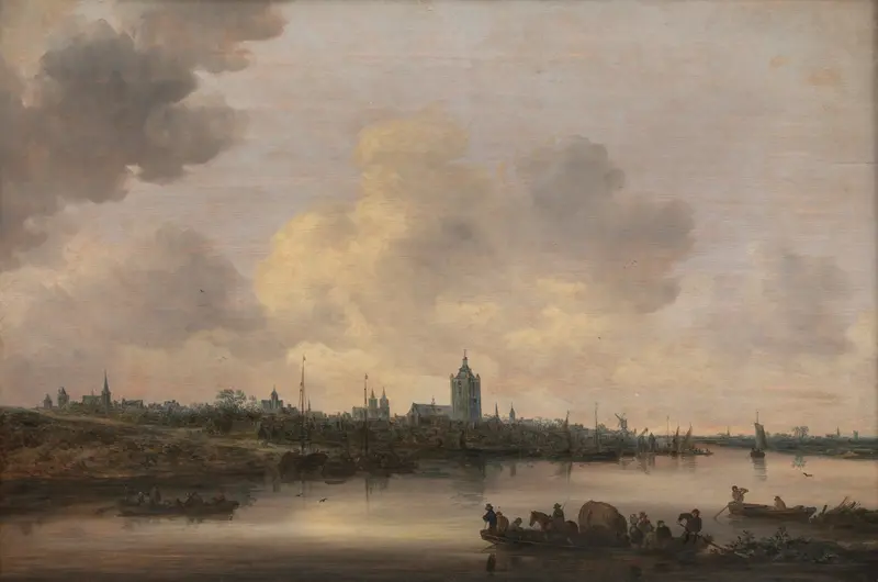 View of the City of Arnhem by Jan van Goyen, oil painting depicting a tranquil landscape.